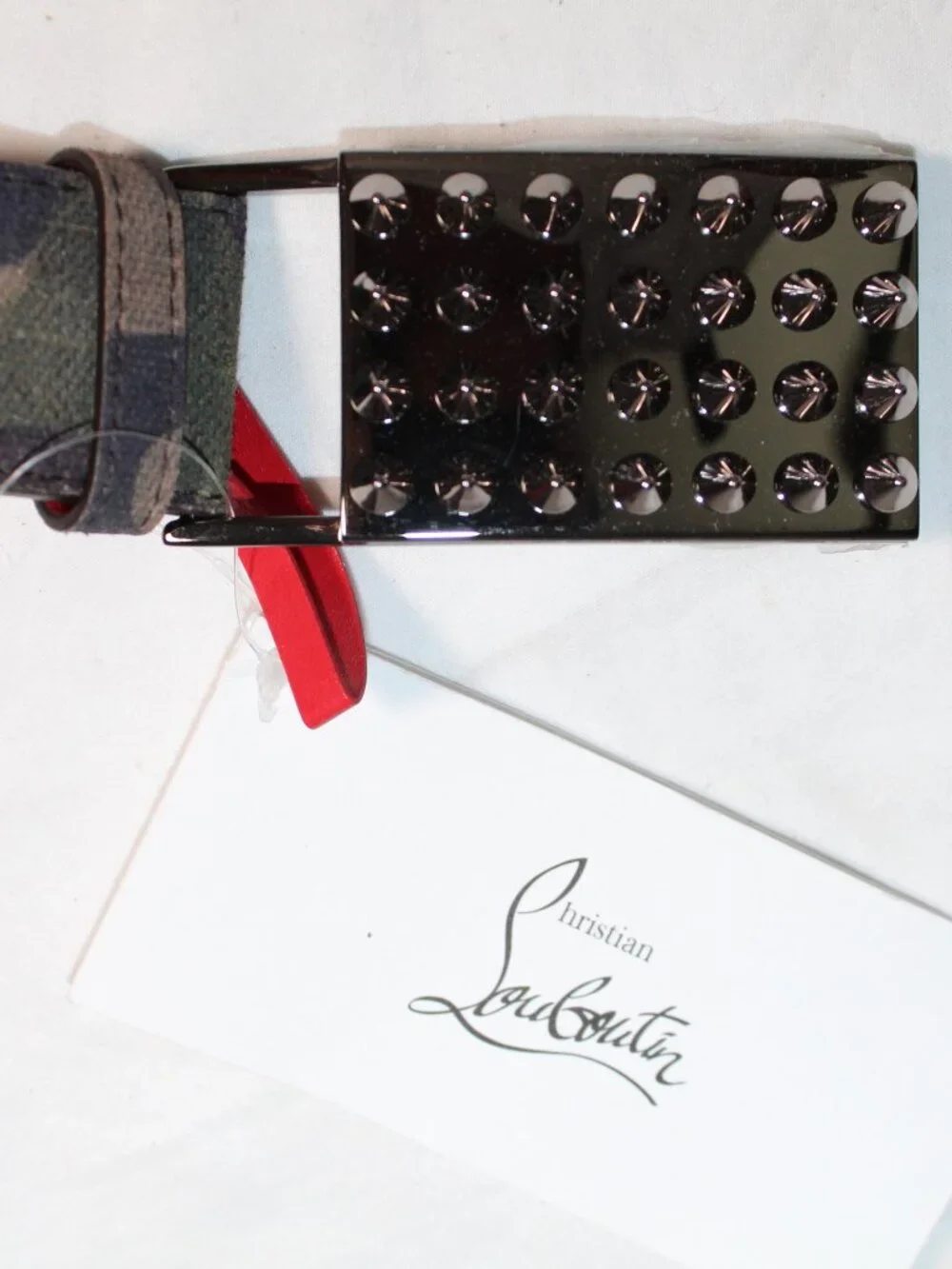 NEW Christian Louboutin Camo Crosta Leather Belt Spike Studded 105 42